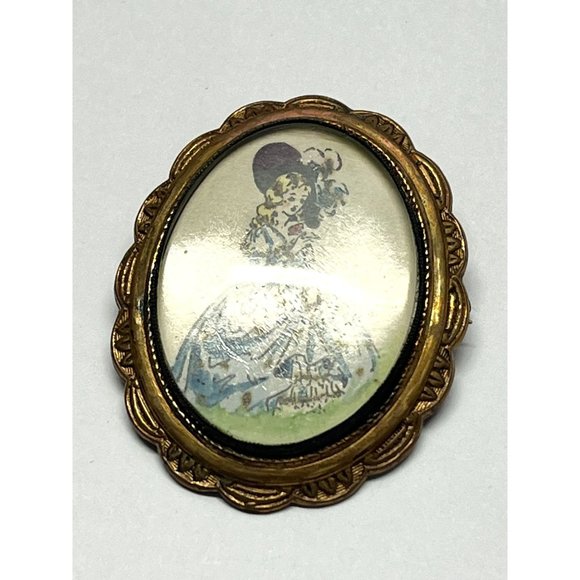 Estate TIM Portrait Under Glass Brooch Pin - Picture 5 of 6